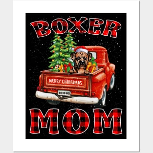 Christmas Boxer Mom Santa Hat Truck Tree Plaid Dog Mom Christmas Posters and Art